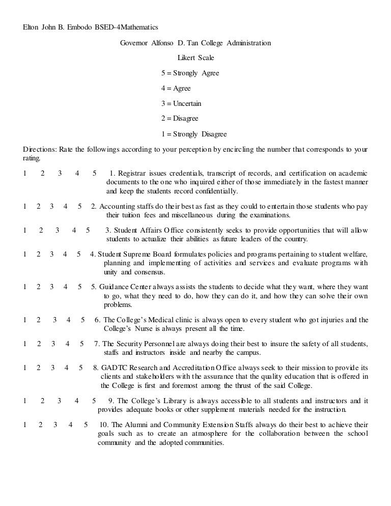 instructions for likert scale questionnaire